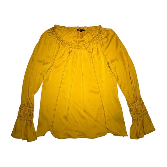 Kobi Halperin SIERRA Stretch Silk Georgette Blouse Peasant Top in Yellow Size XS - Picture 5 of 7